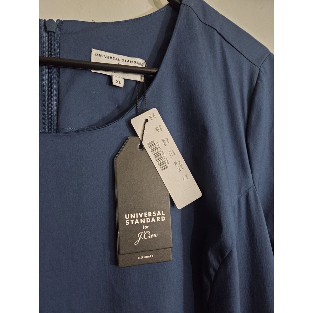 NWT J. Crew Universal Standard Poplin Drop Waist Dress Size XL Blue Pockets Zip - Picture 3 of 9
